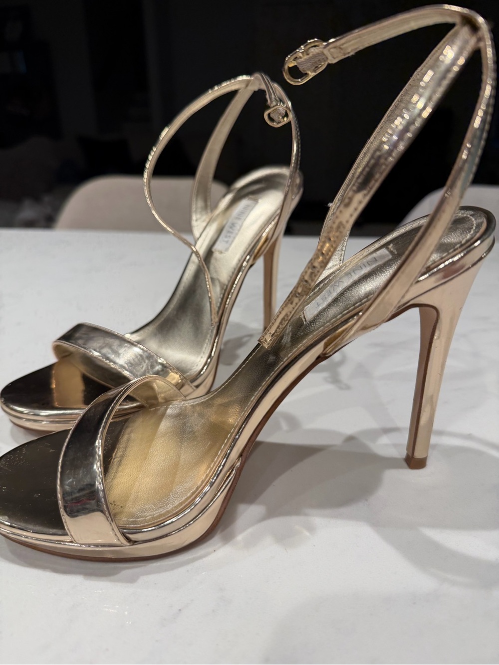 Nine Metallic Gold Strappy High Heel Sandals